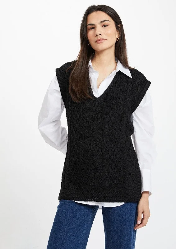 Aran V Neck Slipover Vest | Black - Clearance