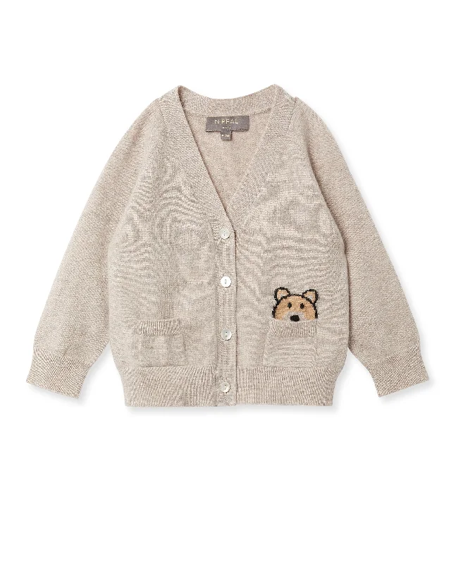 Bear Pocket Cashmere Cardigan Light Oatmeal Brown