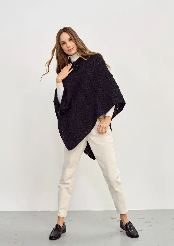 Aran Poncho | Black