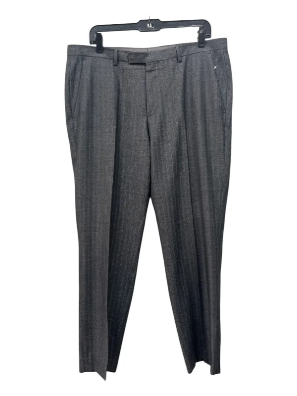 Boss Size 36 Gray & Brown Wool Striped Zip Fly Men's Pants