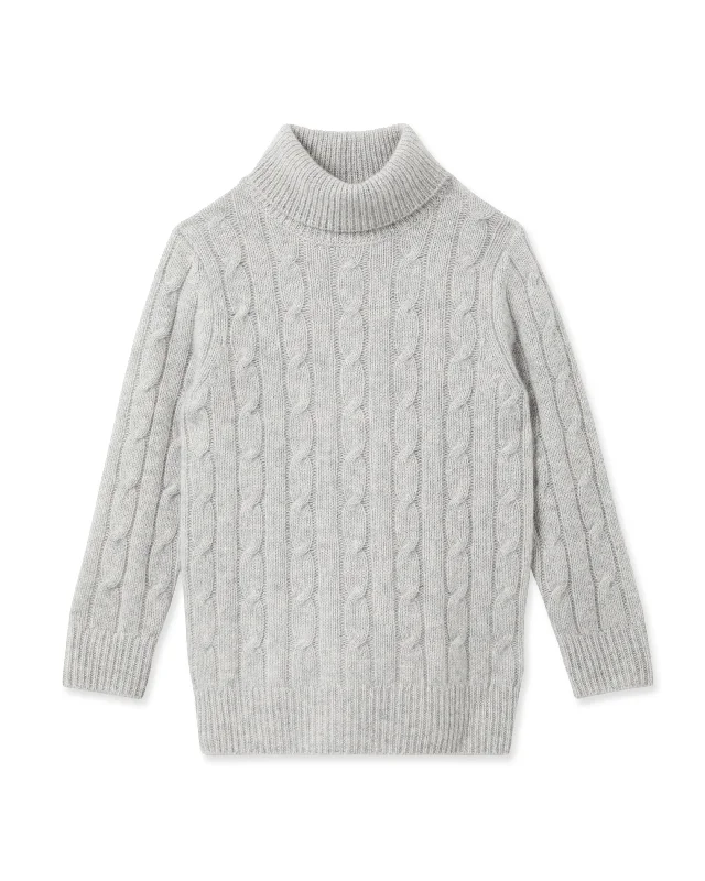 Boys Cable Turtle Neck Cashmere Sweater Fumo Grey