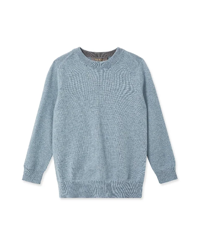 Boys Round Neck Cashmere Sweater Heather Blue