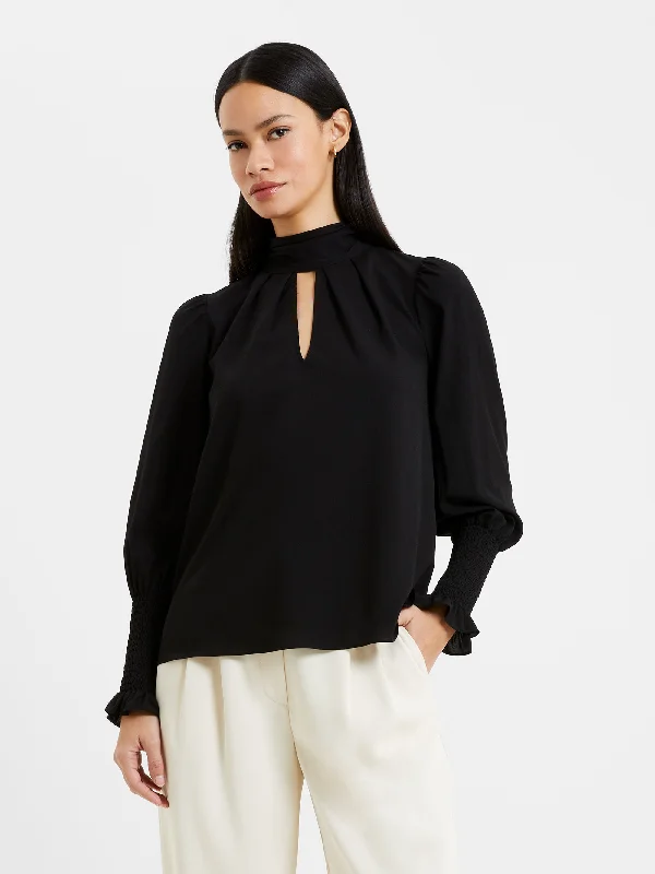 Crepe Light High Neck Long Sleeve Top