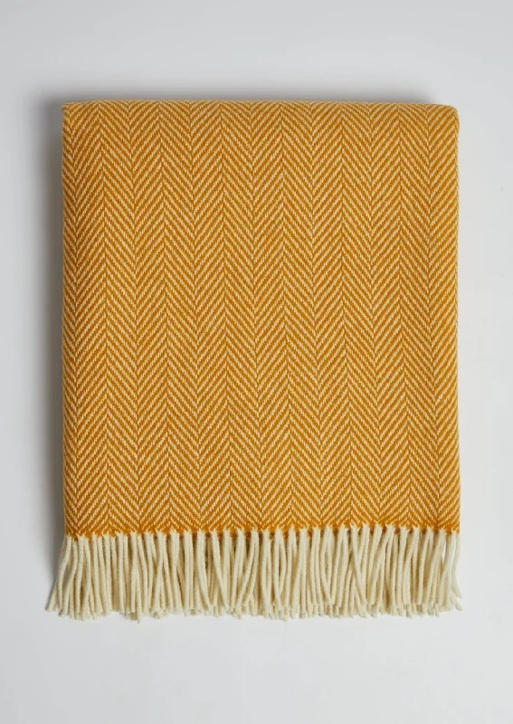 Foxford Cashmere Lambswool Throw | Gold Herringbone