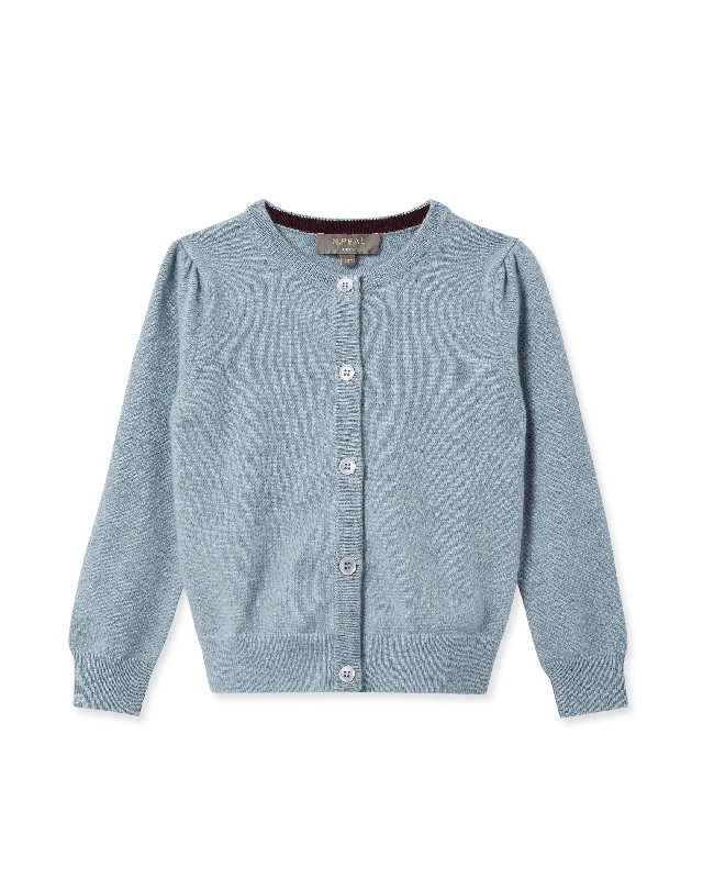 Girls Round Neck Cashmere Cardigan Heather Blue