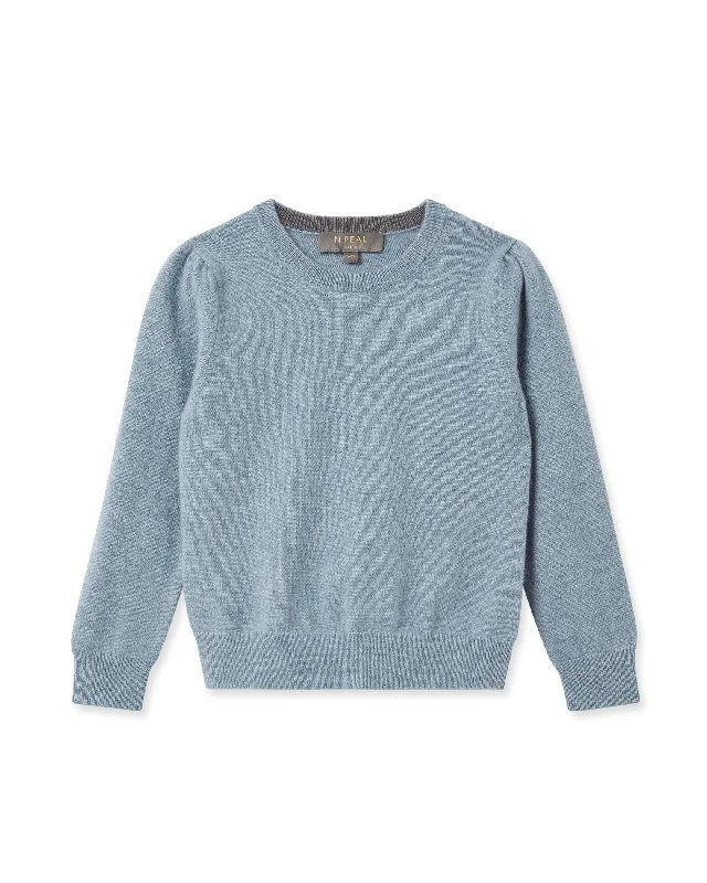 Girls Round Neck Cashmere Sweater Heather Blue