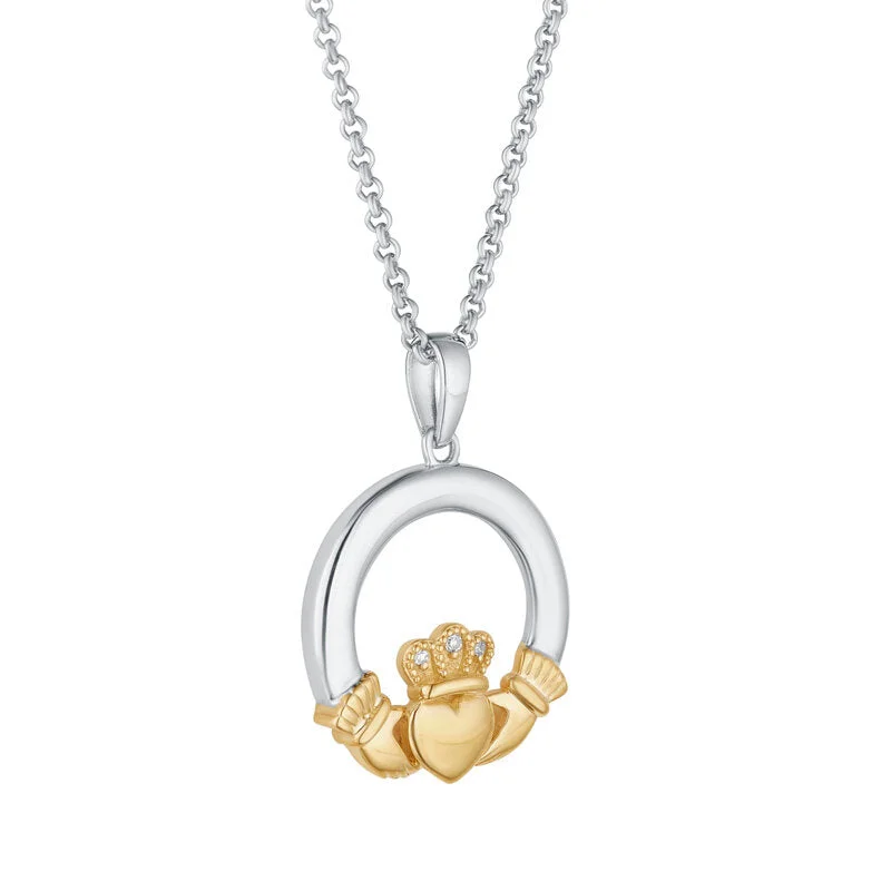 Gold Diamond Heart Claddagh Necklace