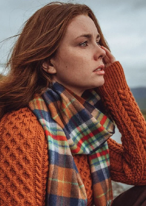 John Hanly Merino Scarf | Orange Navy Check