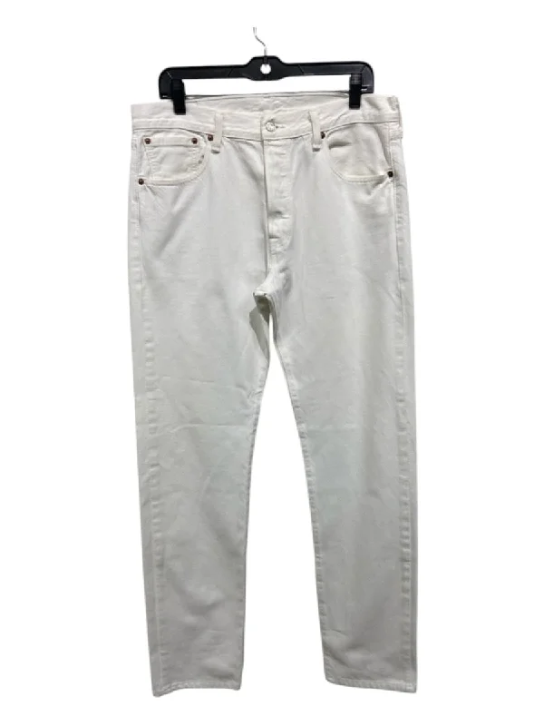 Levi Size 33 White Cotton Blend Solid Jean Men's Pants