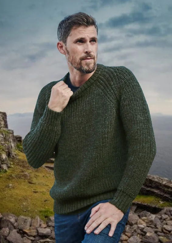 Men's Aran Fisherman Raglan Crew Sweater | Green