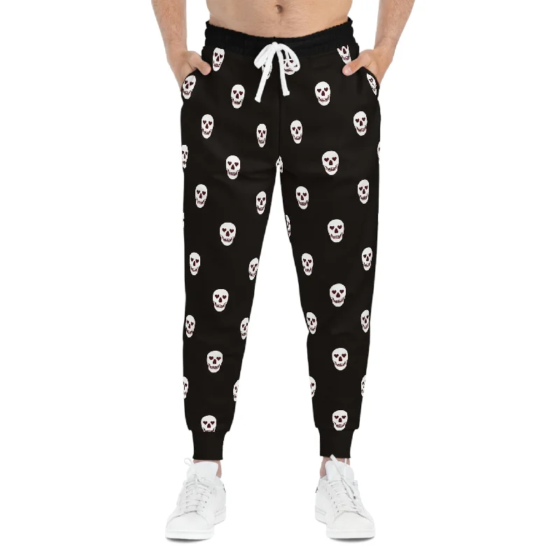 Men's Black With White Skull Athletic Joggers