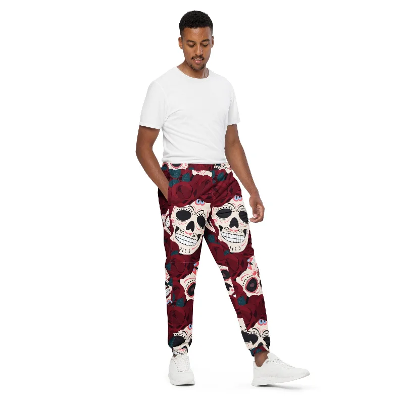 Men's Sugar Skulls Red Roses Track Pants