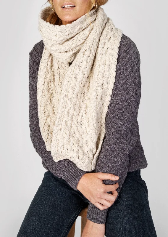 Merino Aran Scarf | Silver Marl