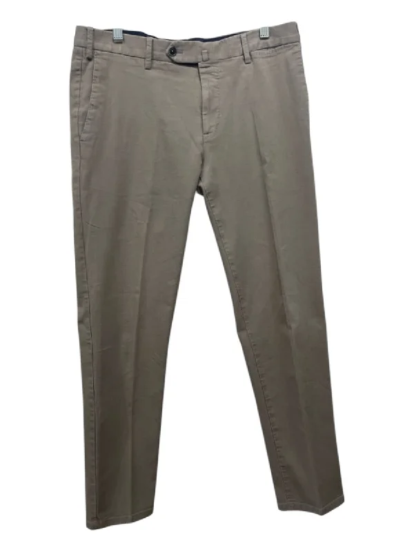 PT01 Size Est L Khaki Cotton Solid Zip Fly Men's Pants