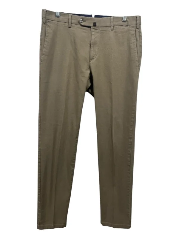 PT01 Size Est L Khaki Cotton Solid Zip Fly Men's Pants