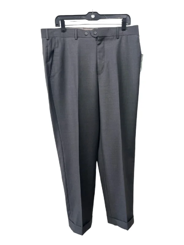 Robert Talbott Size 34 Gray Wool Blend Solid Cuffed Dress Men's Pants