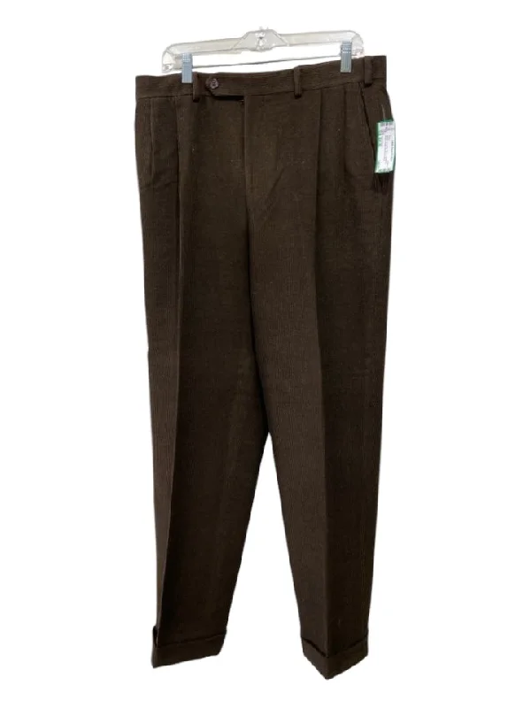 Samuelsohn Size Est 36 Brown Cotton Blend Cordouroy Pleats Khakis Men's Pants