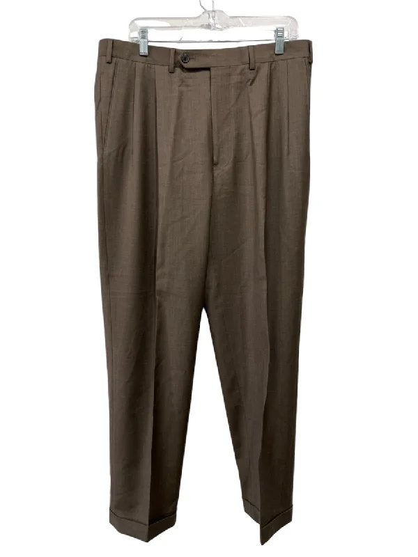 Samuelson Size Est 36 Brown Wool Solid Dress Pleat Men's Pants