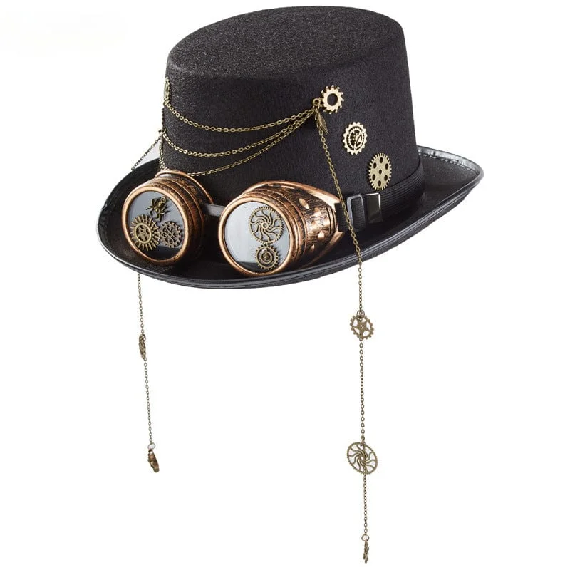 Unisex Steampunk Chain Goggles Velvet Hat