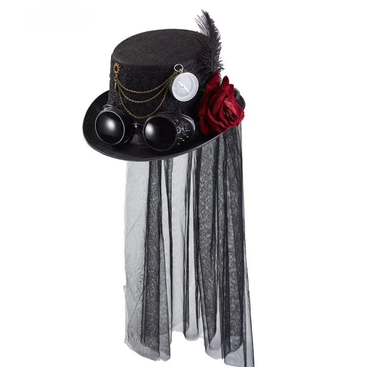 Unisex Steampunk Studded Goggles Velvet Hat