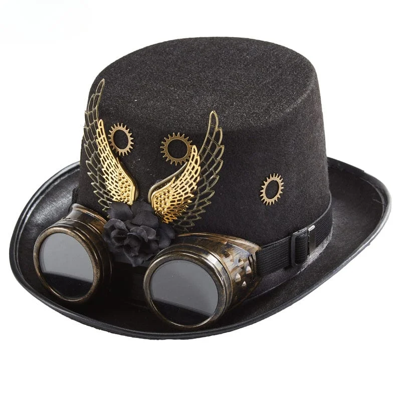 Unisex Steampunk Metal Feather Goggles Velvet Hat