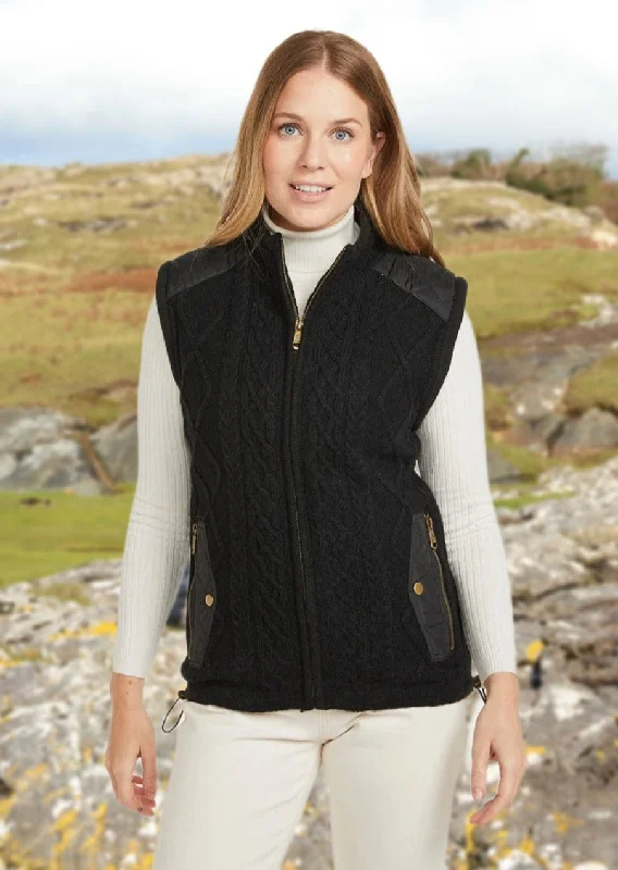 Women's Fleece Lined Aran Sleeveless Jacket | Black