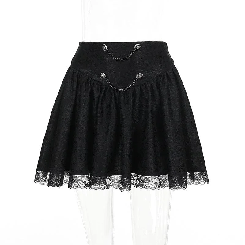 Women's Gothic Chains Lace Splice Pleated Skirt