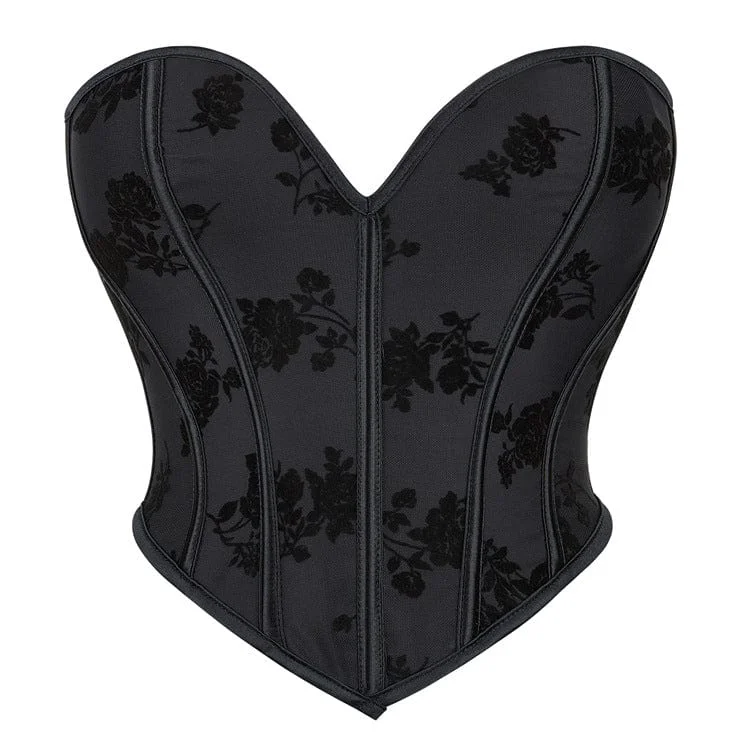 Women's Gothic Floral Printed Lace-up Overbust Corset