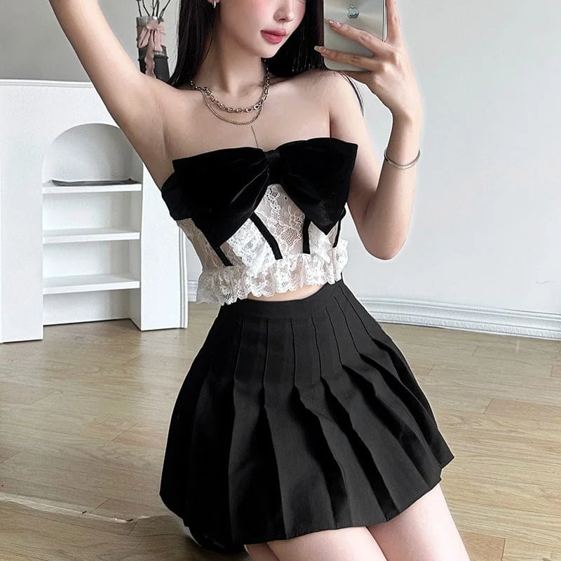 Women's Punk Bowknot Sheer Lace Bustier