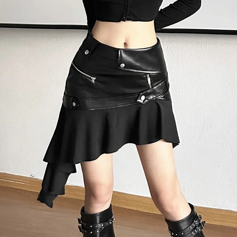 Women's Punk Irregular Hem Faux Leather Skirt