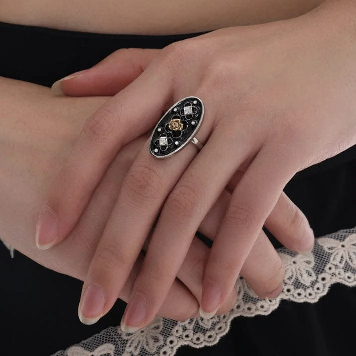 Women's Punk Rose Diamante Open Ring