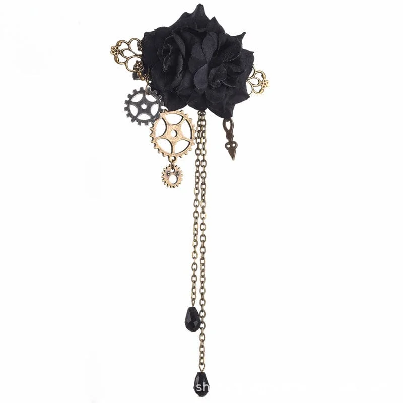 Women's Steampunk Gear Rose Hair Clip/Brooch