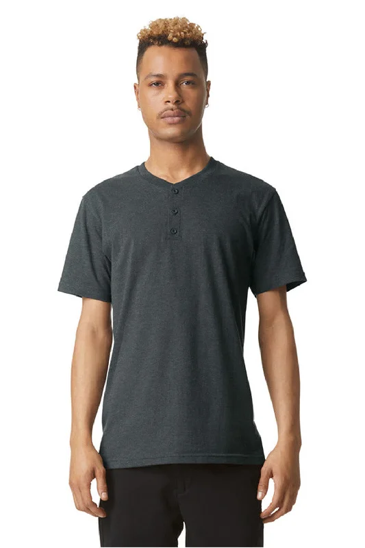 American Apparel Mens CVC Short Sleeve Henley T-Shirt - Heather Charcoal Grey