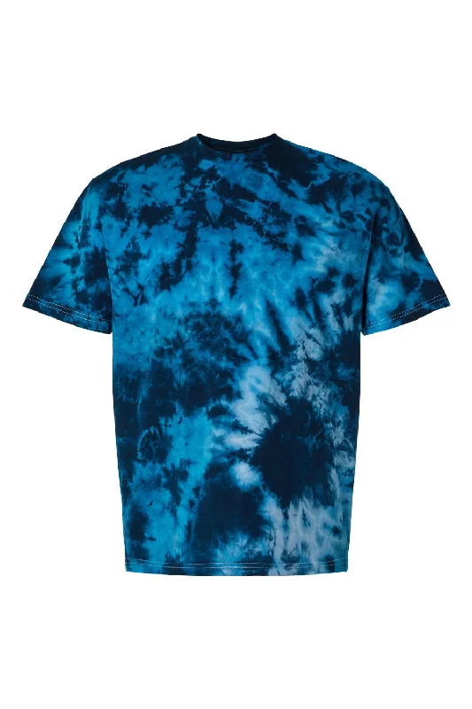 Dyenomite Mens LaMer Over Dyed Crinkle Tie Dyed Short Sleeve Crewneck T-Shirt - Mediterranean