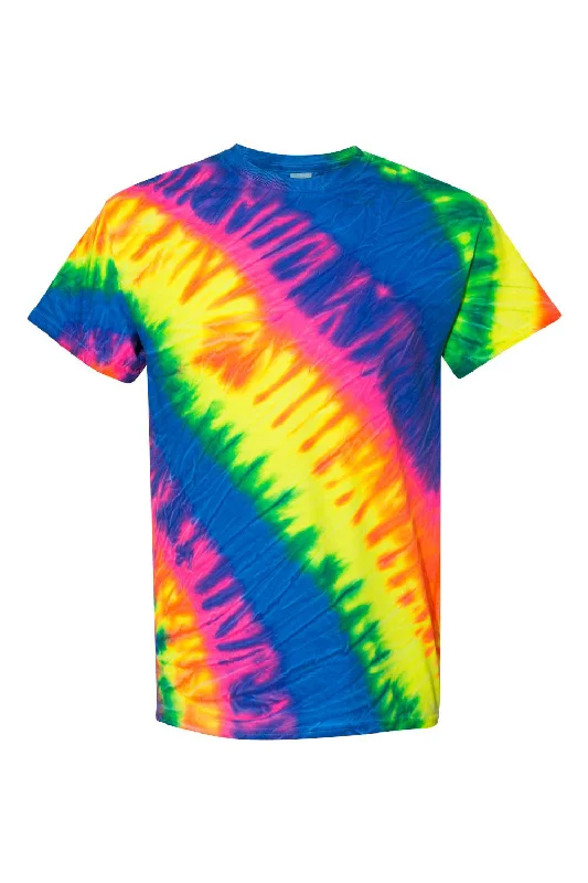 Dyenomite Mens Tilt Tie Dyed Short Sleeve Crewneck T-Shirt - Flo Rainbow