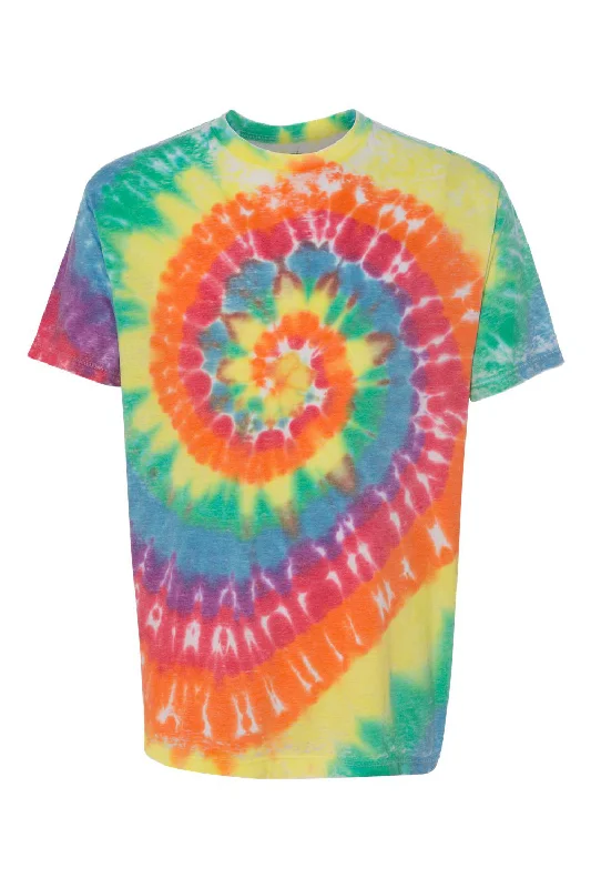 Dyenomite Mens Vintage Festival Tie Dyed Short Sleeve Crewneck T-Shirt - Classic Rainbow Spiral