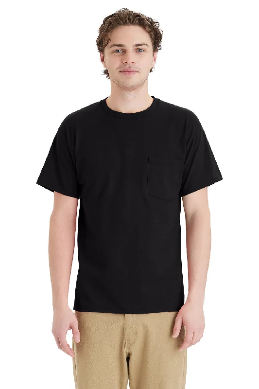 Hanes Mens Essential Short Sleeve Crewneck T-Shirt w/ Pocket - Black