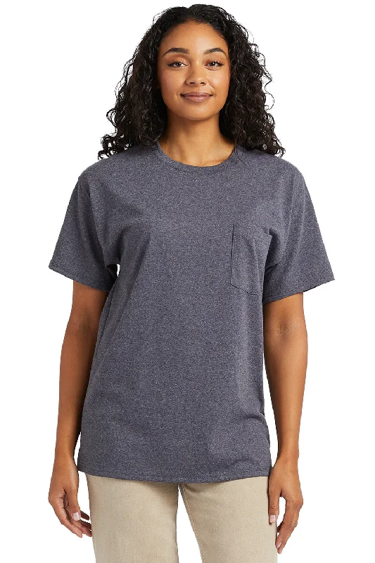 Hanes Mens Essential Short Sleeve Crewneck T-Shirt w/ Pocket - Heather Charcoal Grey