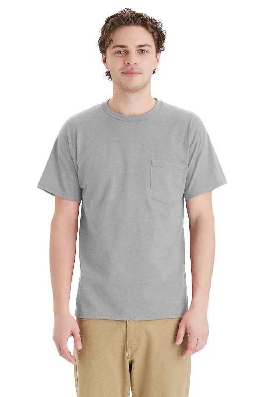 Hanes Mens Essential Short Sleeve Crewneck T-Shirt w/ Pocket - Light Steel Grey