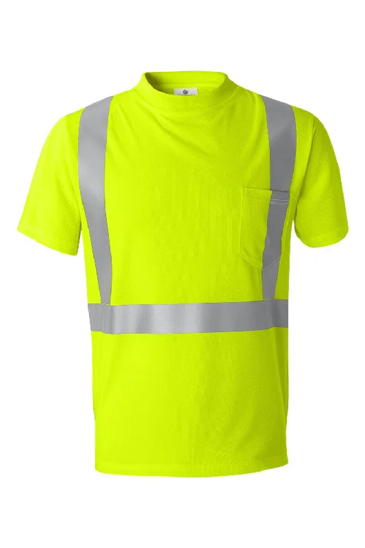 Kishigo Mens High Performance Moisture Wicking Microfiber Short Sleeve Crewneck T-Shirt w/ Pocket - Lime Green