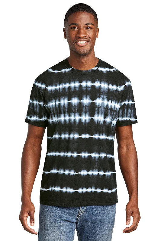 Port & Company Mens Allover Stripe Tie-Dye Short Sleeve Crewneck T-Shirt - Black/White - New