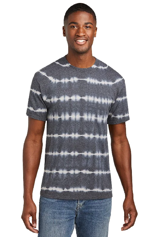 Port & Company Mens Allover Stripe Tie-Dye Short Sleeve Crewneck T-Shirt - Graphite Grey/Light Grey - New