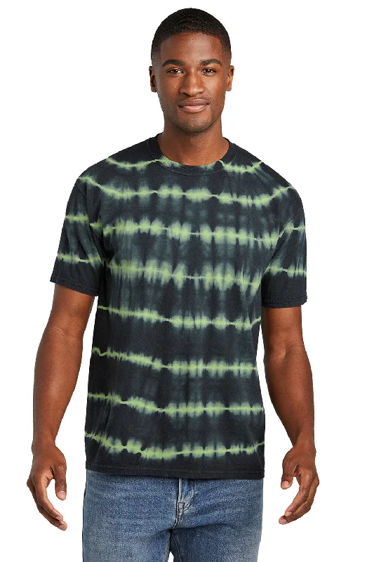 Port & Company Mens Allover Stripe Tie-Dye Short Sleeve Crewneck T-Shirt - Green Tea/Black - New