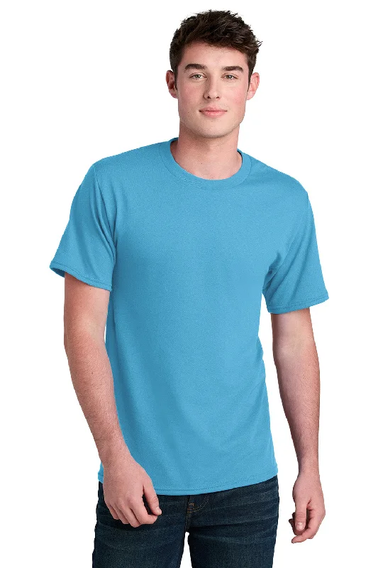 Port & Company Mens Core Blend Recycled Short Sleeve Crewneck T-Shirt - Aquatic Blue - New