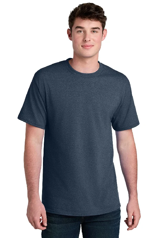 Port & Company Mens Core Blend Recycled Short Sleeve Crewneck T-Shirt - Heather Navy Blue - New