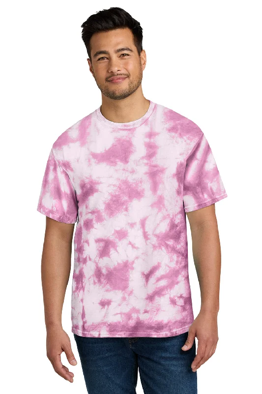 Port & Company Mens Crystal Tie-Dye Short Sleeve Crewneck T-Shirt - Bright Pink