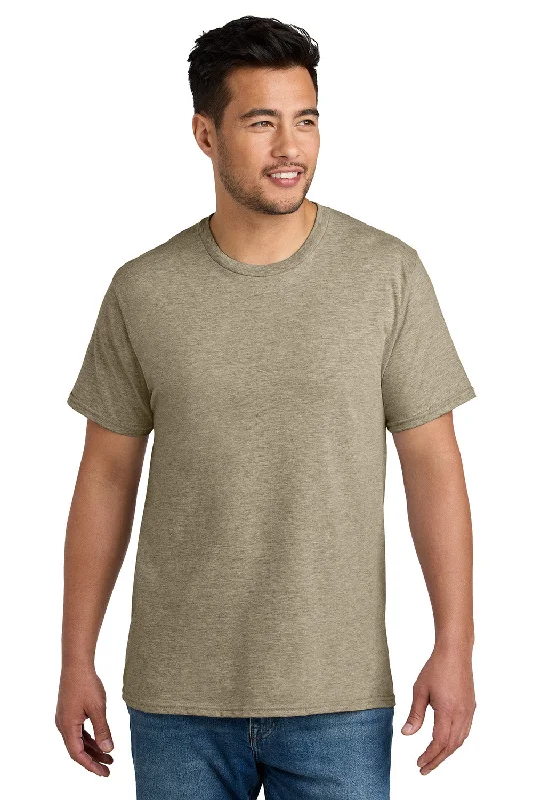 Port & Company Mens CVC Short Sleeve Crewneck T-Shirt - Heather Desert Tan - New