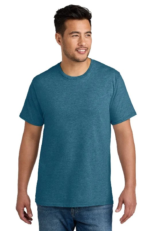 Port & Company Mens CVC Short Sleeve Crewneck T-Shirt - Heather Mountain Blue - New