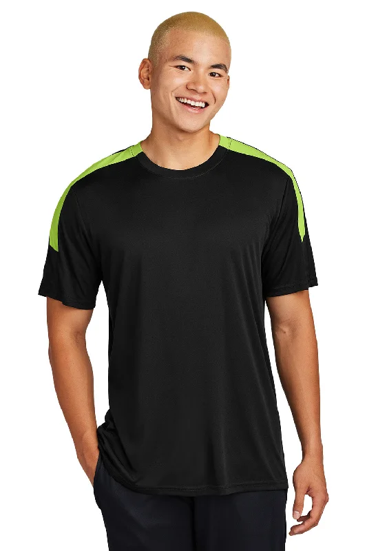 Sport-Tek Mens Moisture Wicking Competitor United Short Sleeve Crewneck T-Shirt - Black/Lime Shock Green - New