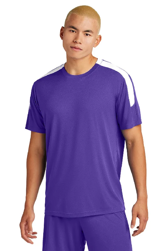 Sport-Tek Mens Moisture Wicking Competitor United Short Sleeve Crewneck T-Shirt - Purple/White - New